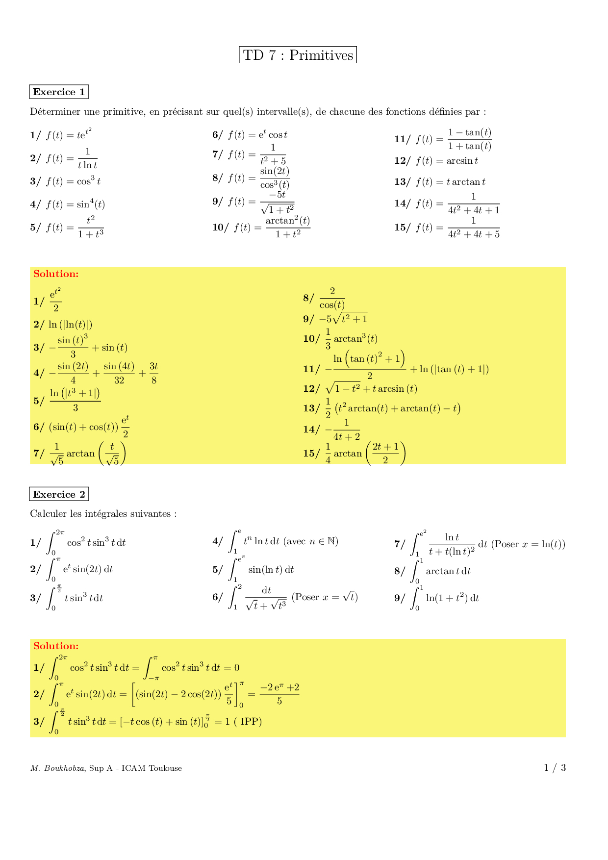Primitives Corrigés AlloSchool