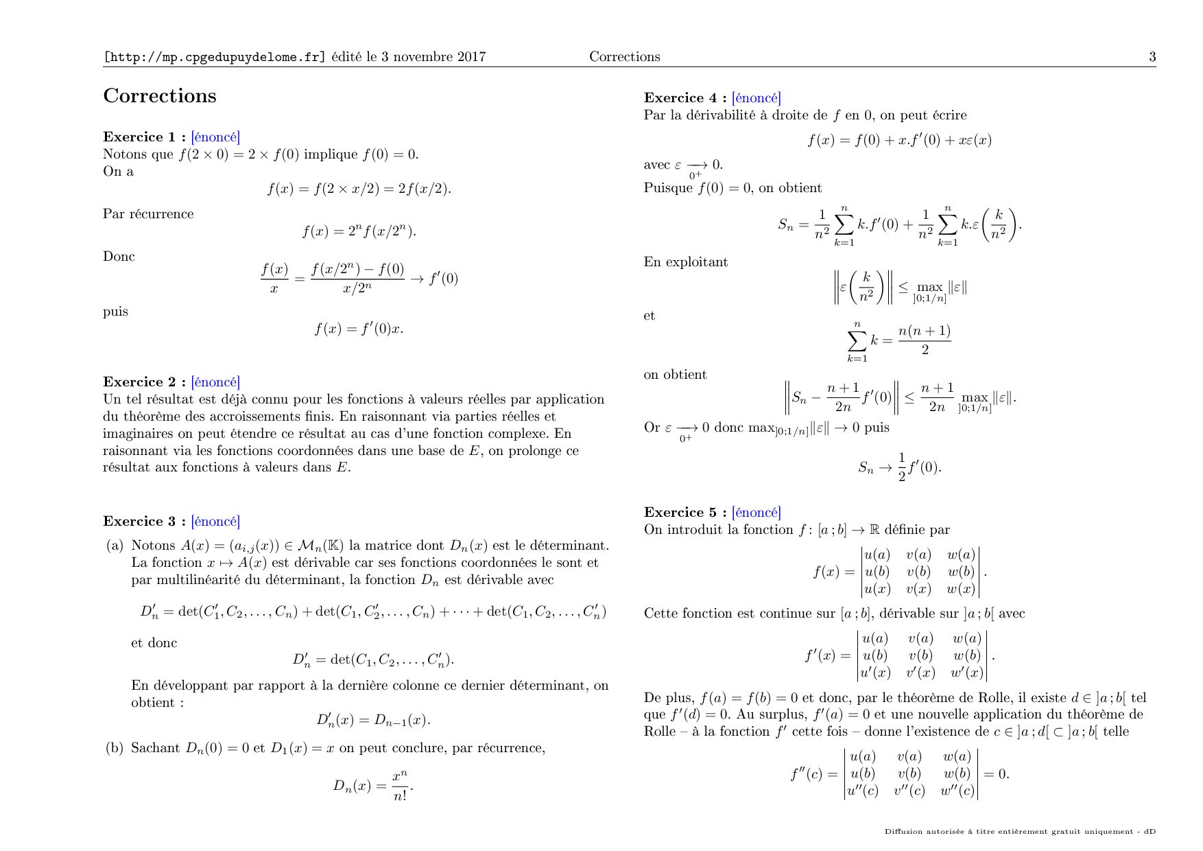 Corriges Exercices Fonctions Vectorielles D Une Variable Reelle Alloschool