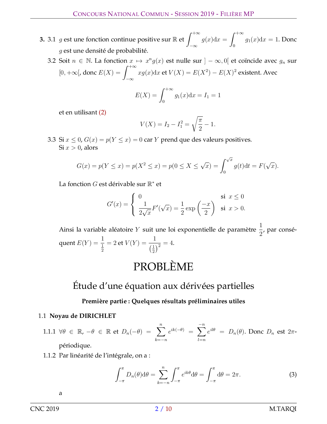Cnc Mp 19 Maths 1 Corrige Alloschool