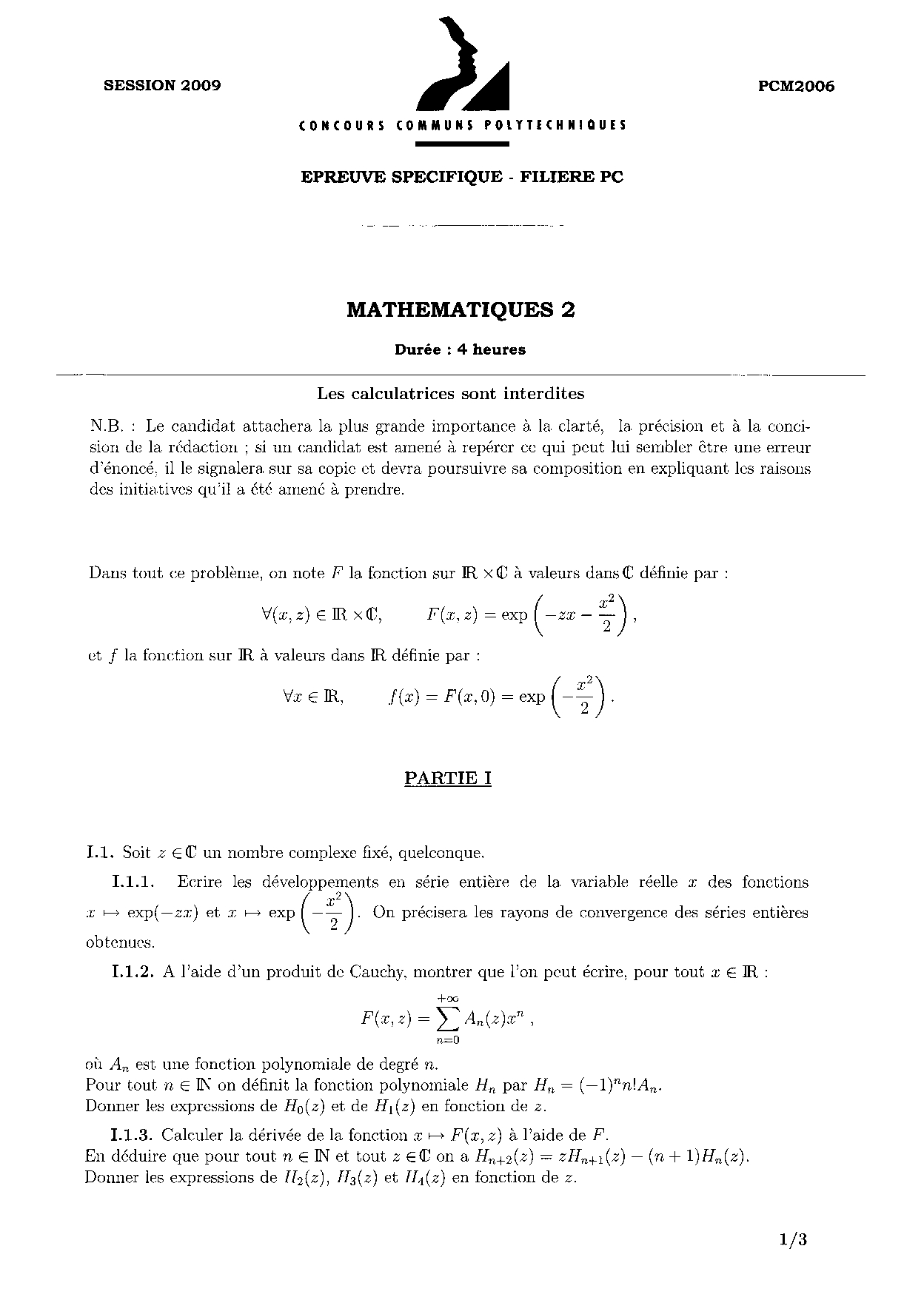 CCP 2009 PC Maths 2 Epreuve AlloSchool