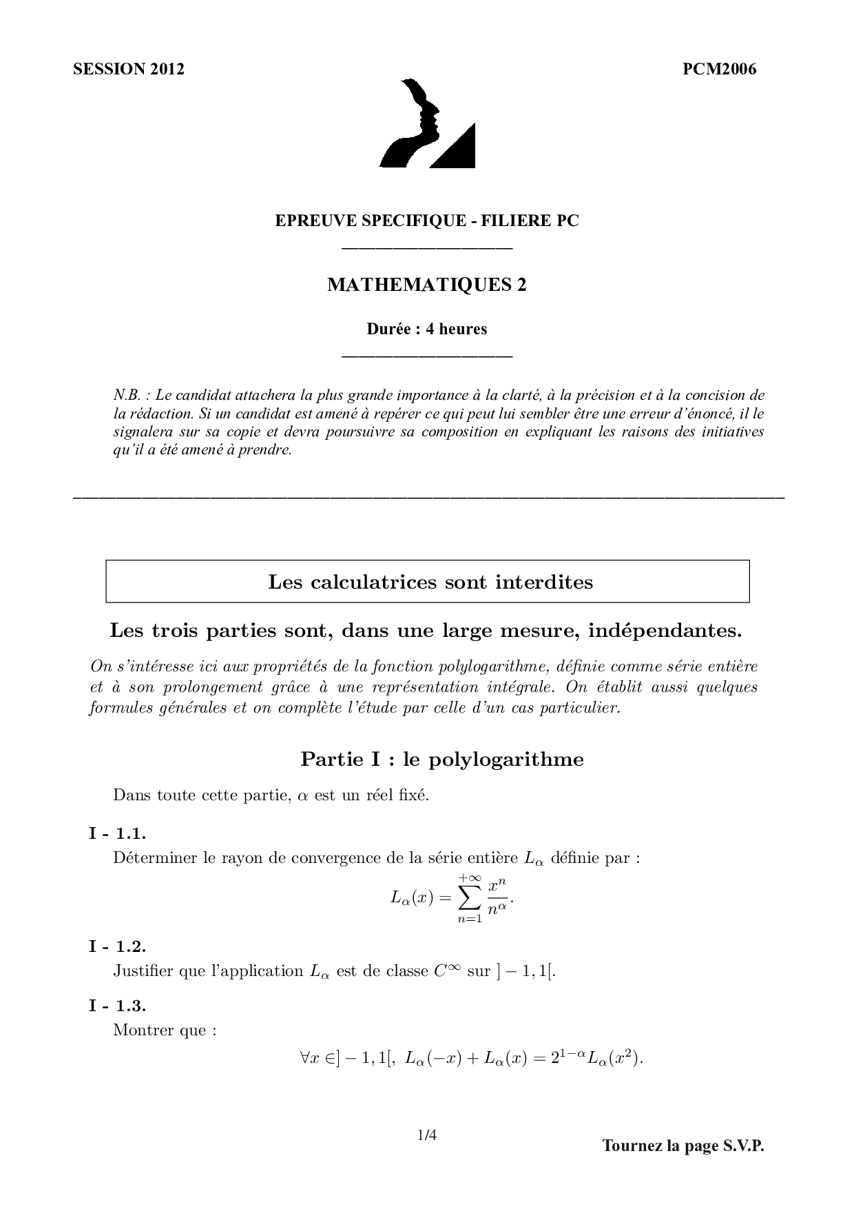 CCP 2012 PC Maths 2 Epreuve AlloSchool