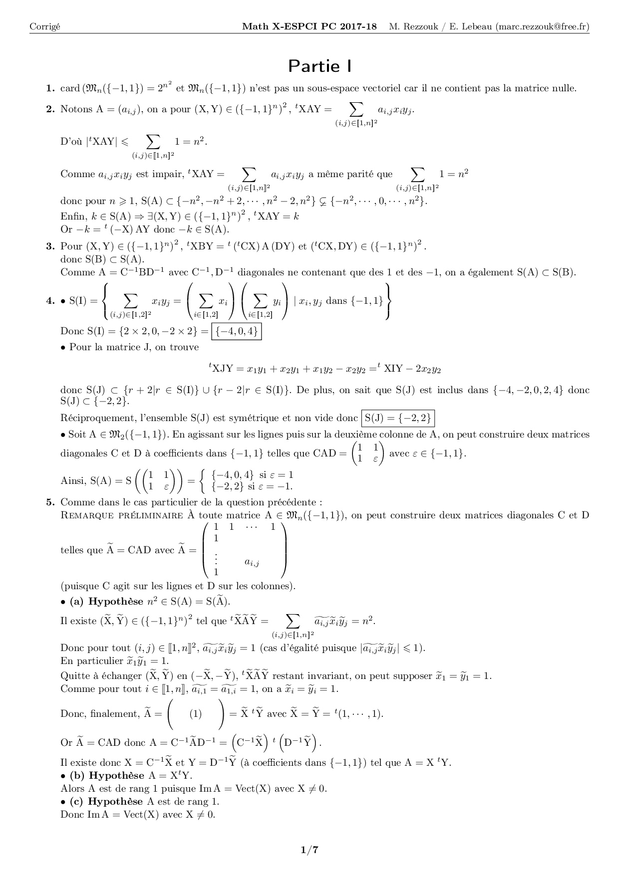 X Ens Espci Pc 18 Maths Corrige Alloschool