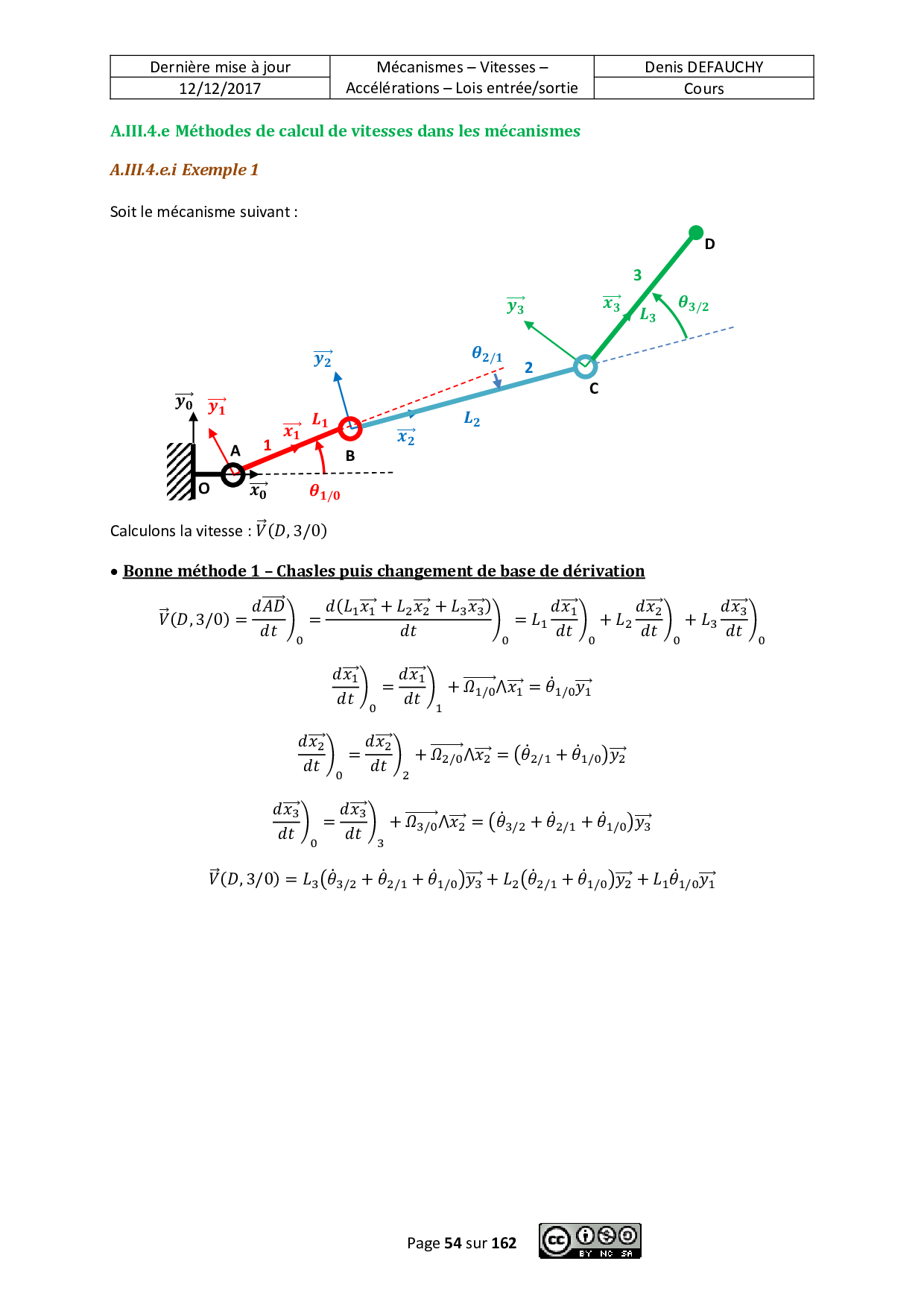 Cours complet Cinématique (Mécanismes Vitesses et accélération Lois