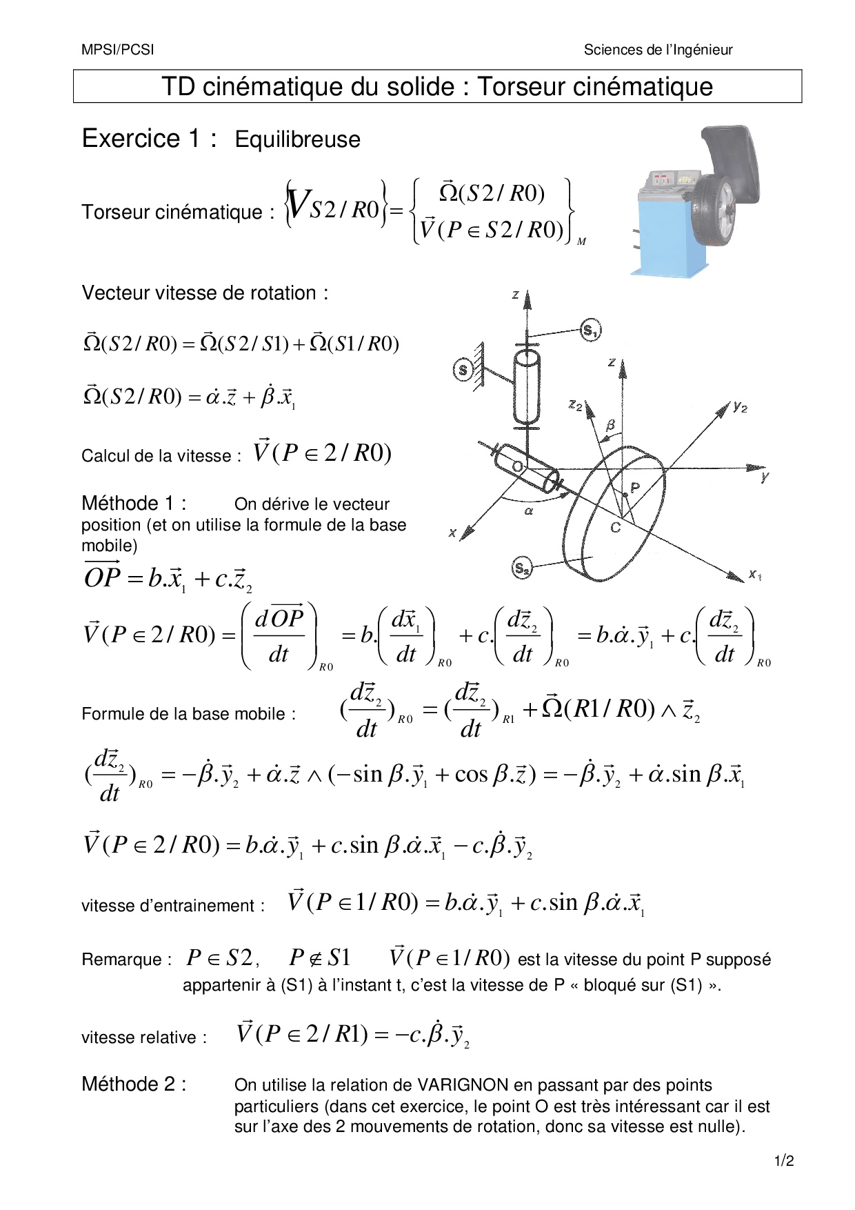 Torseur cinématique Corrigé AlloSchool