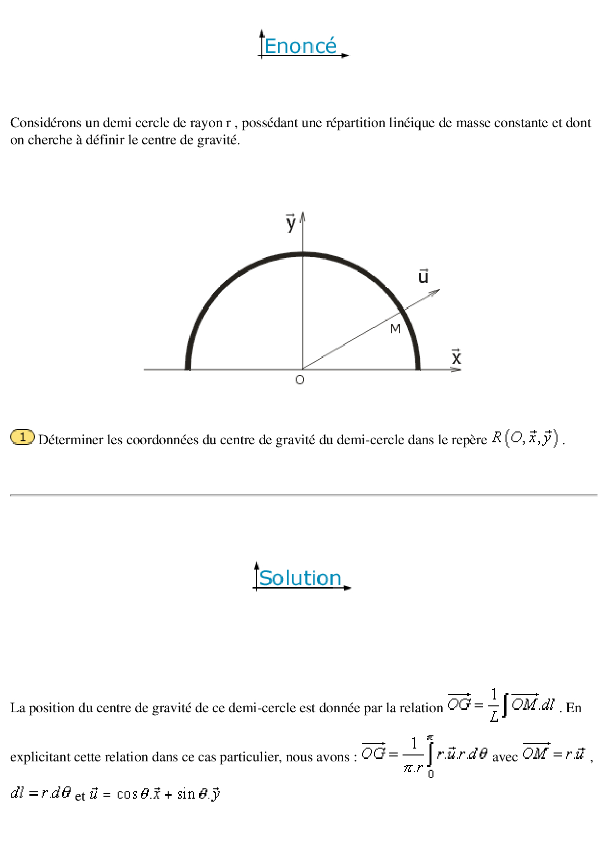 Comment Calculer Un Demi Cercle Centre de gravité d'un demi-cercle - AlloSchool