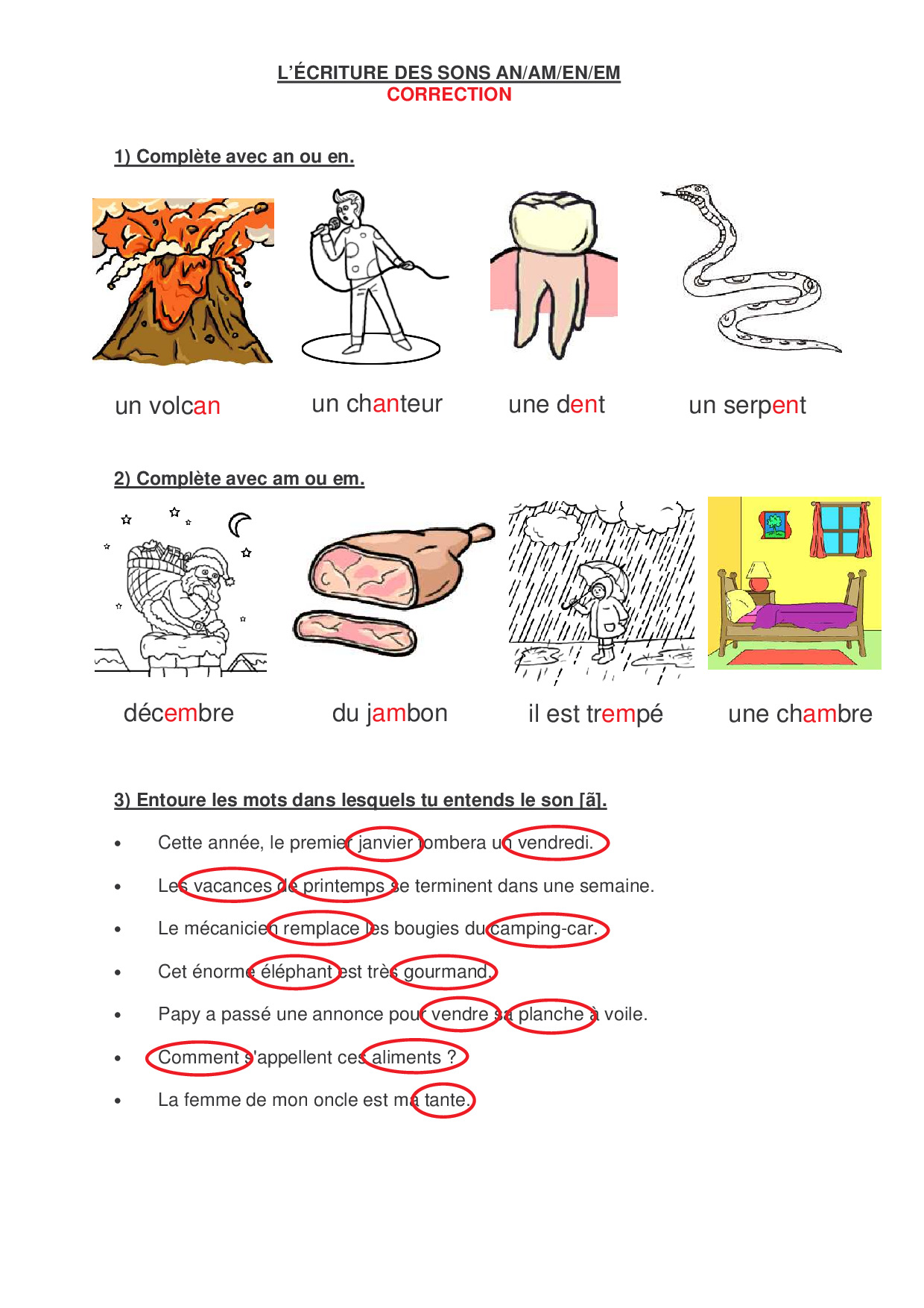 L Ecriture Des Sons An Am En Em Exercices Alloschool