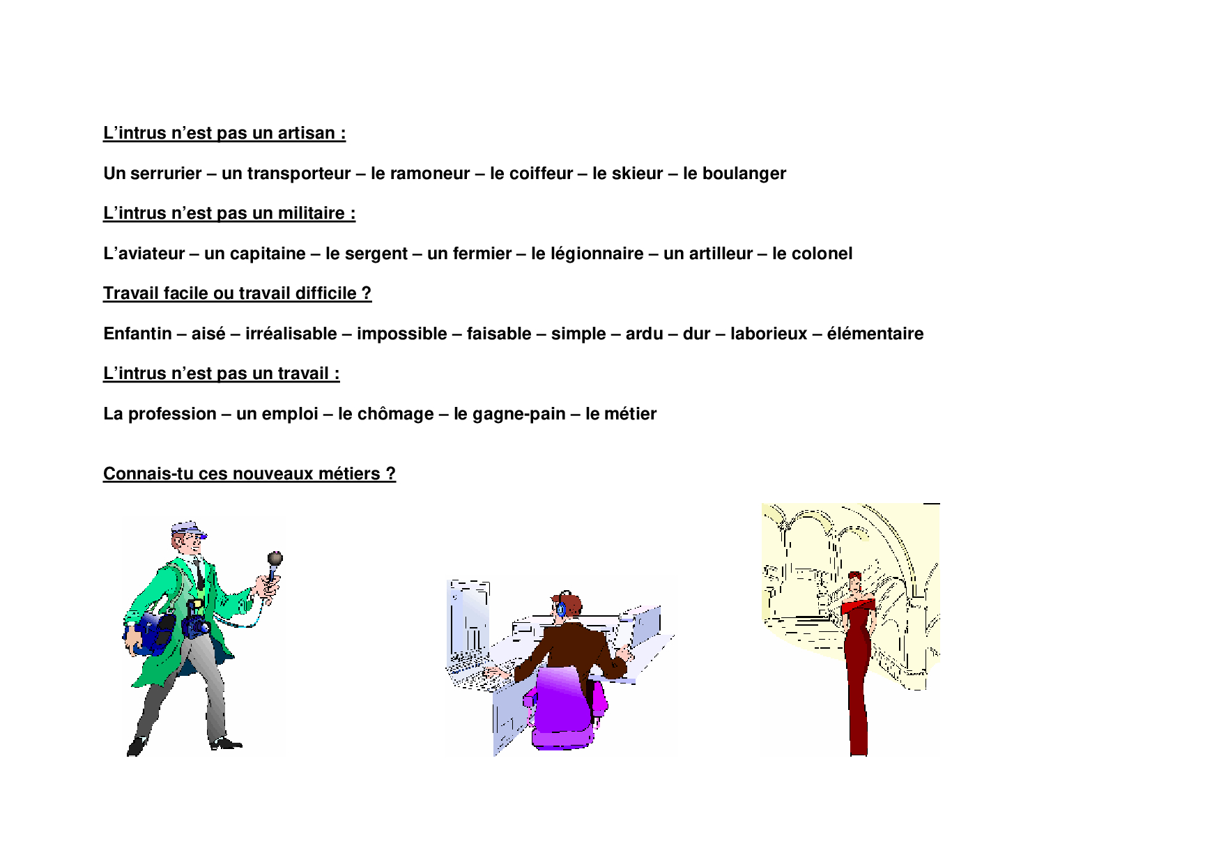 Exercices De Vocabulaire Sur Les Métiers Pdf Les métiers - exercices - AlloSchool