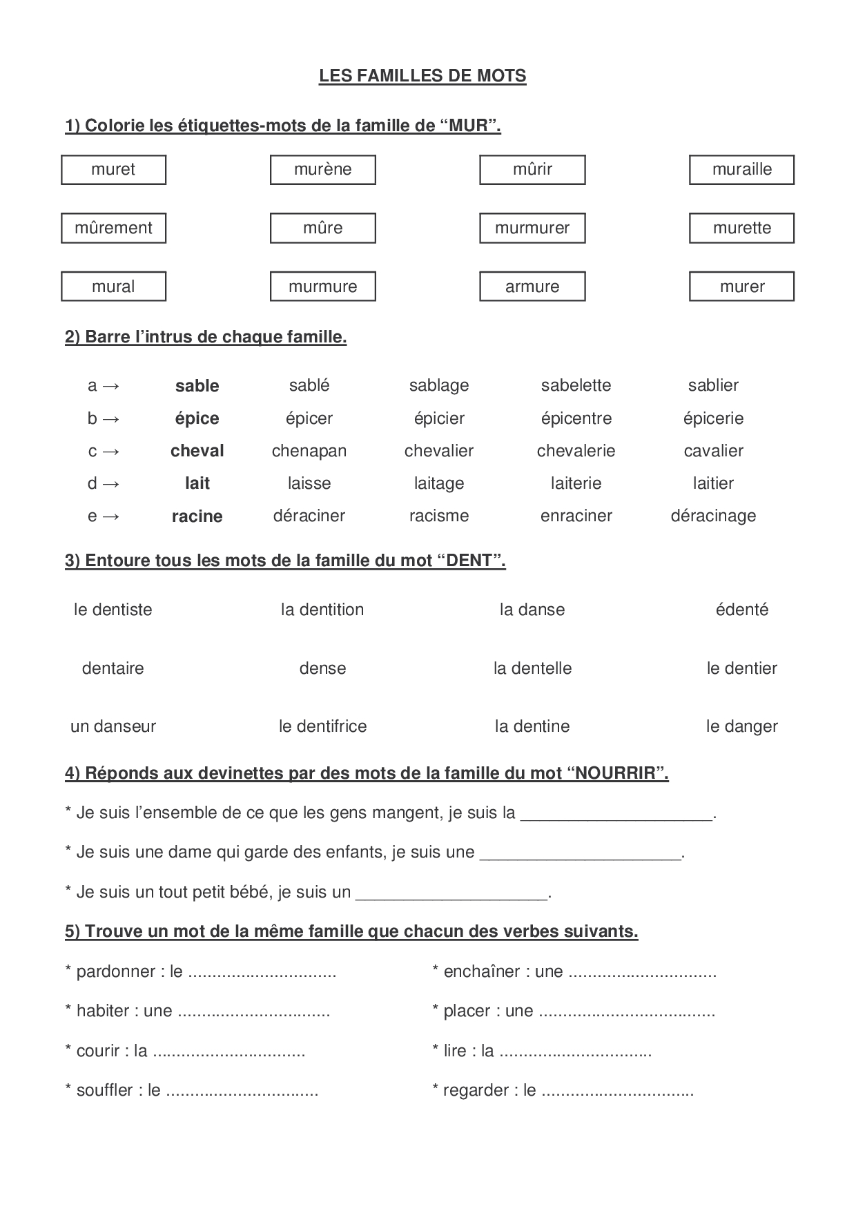 Les Familles De Mots Cm1 Exercices Pdf Les familles de mots - exercices 2 - AlloSchool