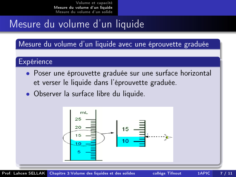 Mesure du volume des liquides et des solides Cours 3 AlloSchool
