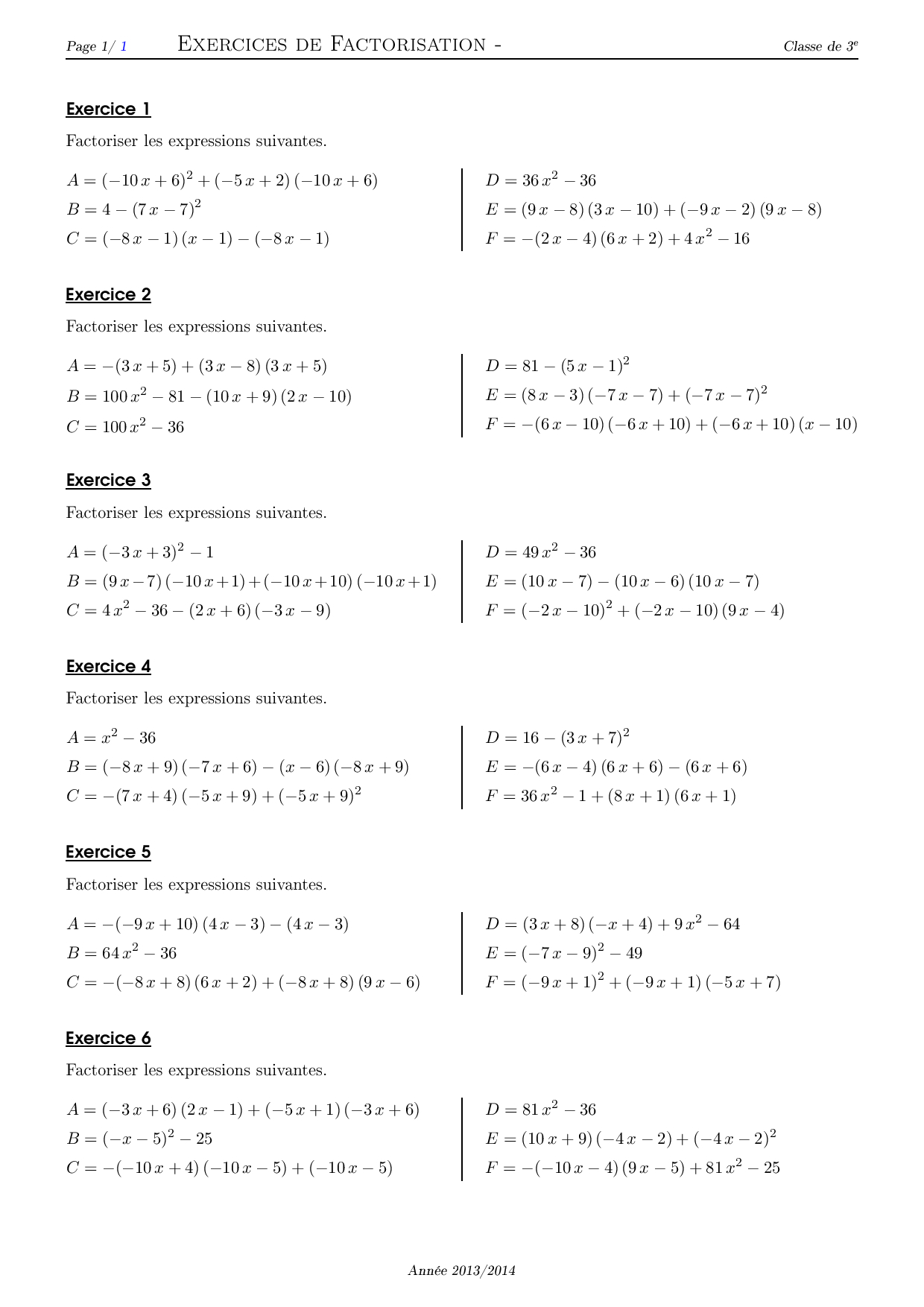 Factorisation Série D Exercices 1 Alloschool Factorisation Série D Exercices 1 Alloschool