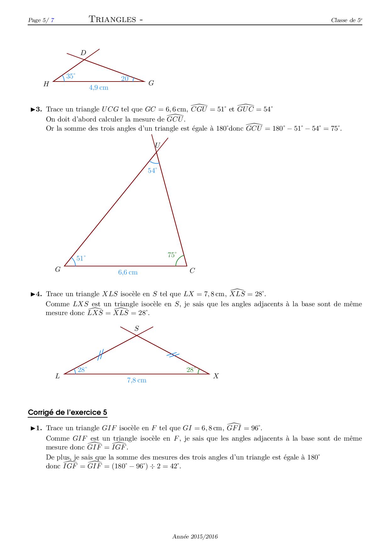 Construction de triangles Corrigé série d'exercices 3 AlloSchool