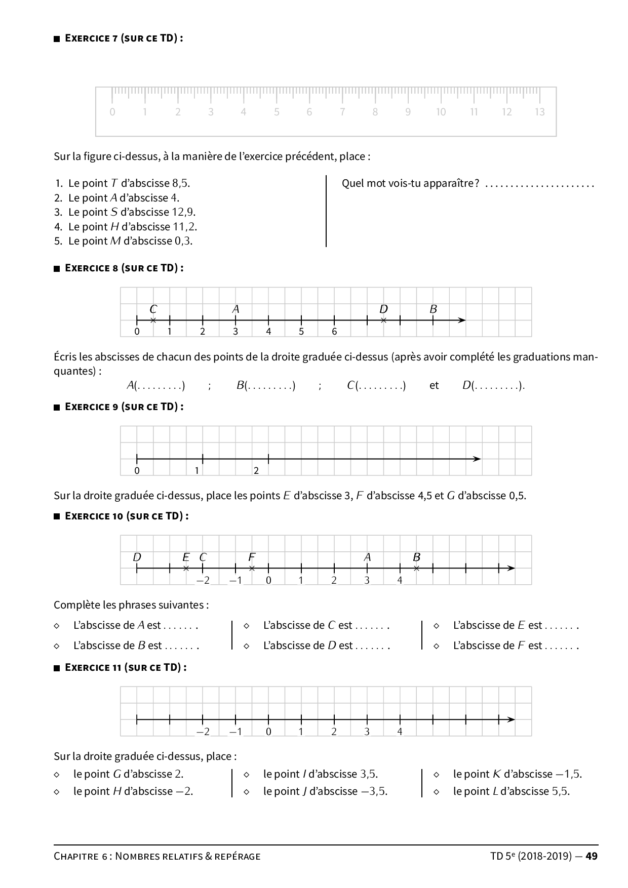Nombres Relatifs Et Repérage 5ème - Exercices Corrigés