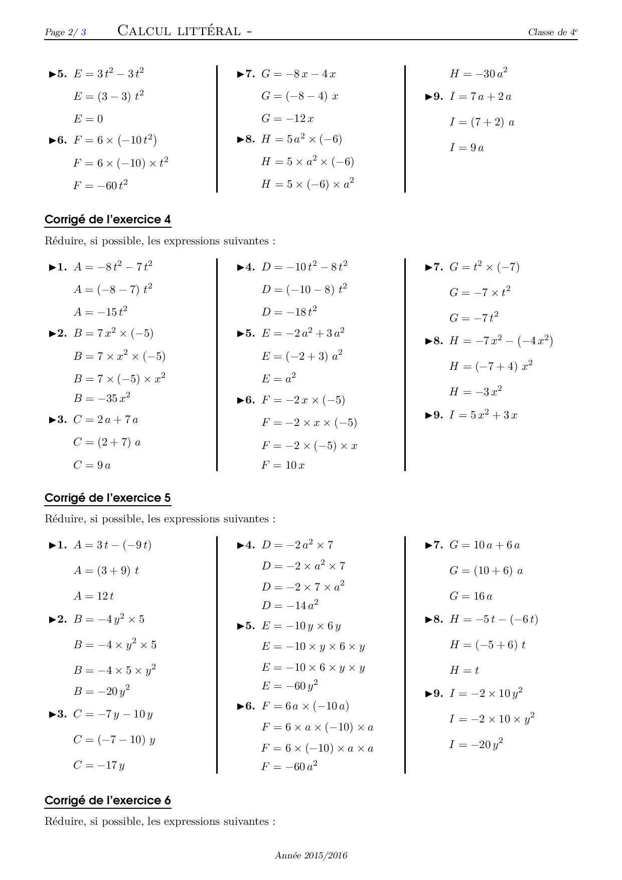 Bases de  calcul  litt ral Corrig  s rie d exercices  3 