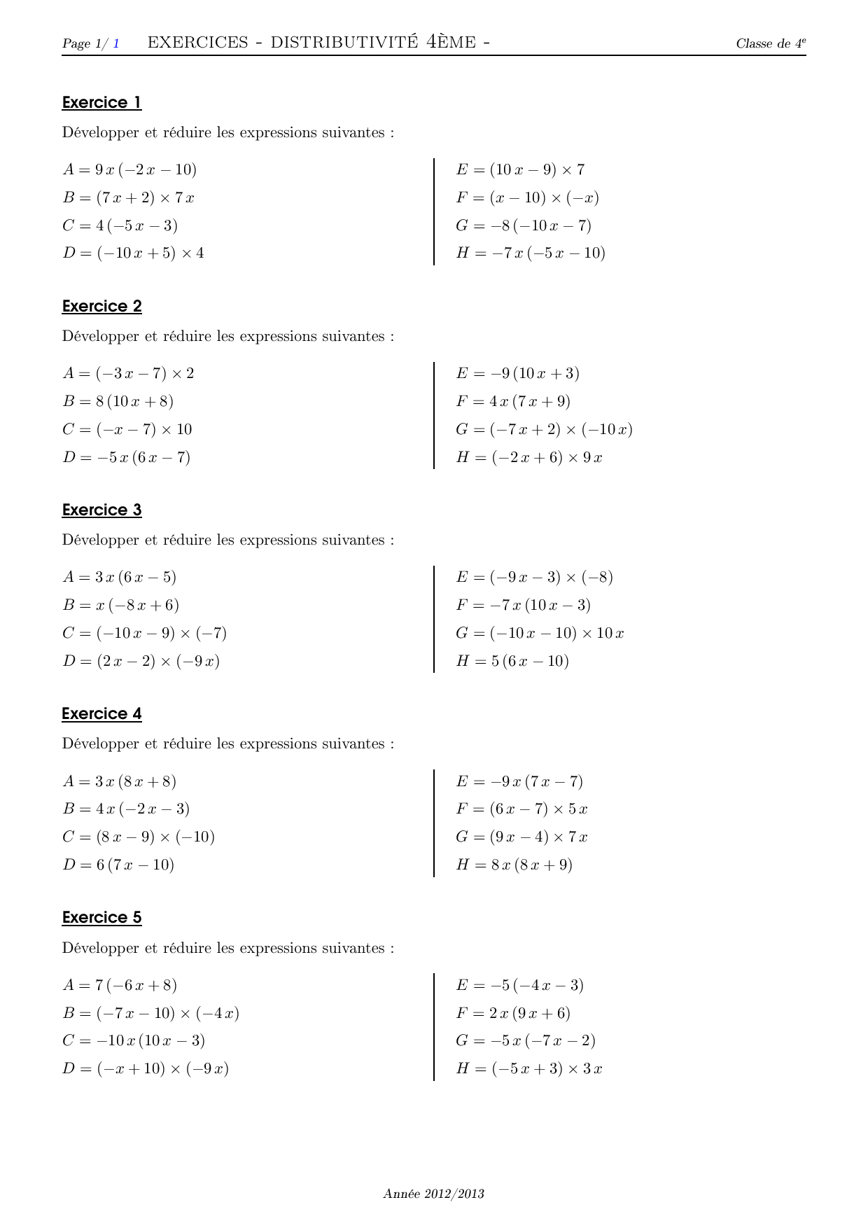Distributivité Série D Exercices 1 Alloschool Distributivité Série D Exercices 1 Alloschool