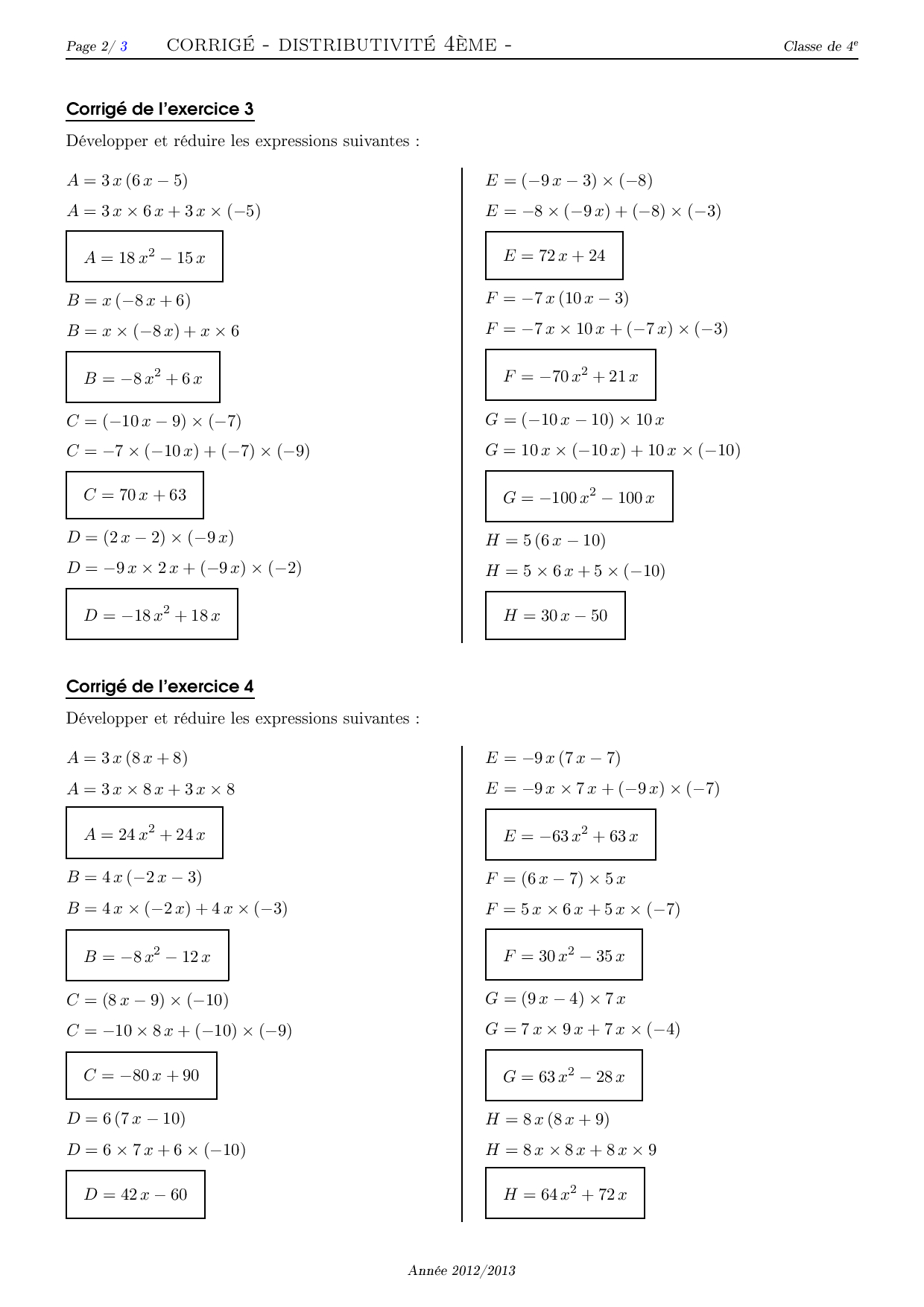 Distributivité Corrigé Série D Exercices 1 Alloschool Distributivité Corrigé Série D Exercices 1 Alloschool