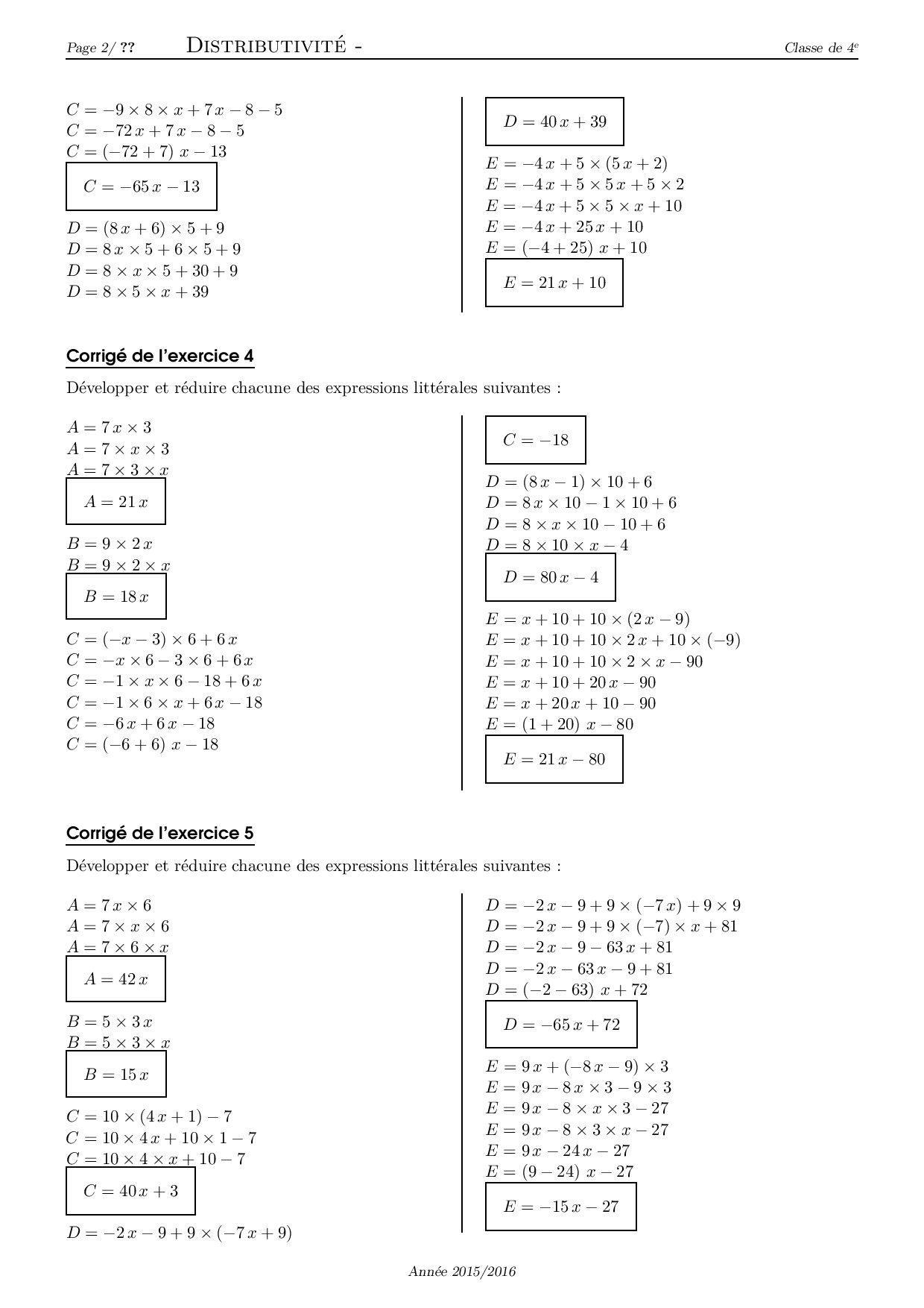 Distributivité Corrigé Série D Exercices 3 Alloschool Distributivité Corrigé Série D Exercices 3 Alloschool