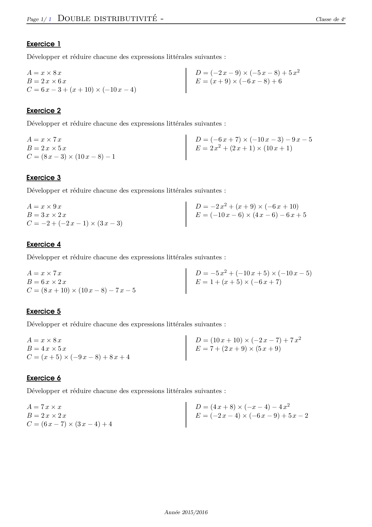 Double Distributivité Série D Exercices 3 Alloschool Double Distributivité Série D Exercices 3 Alloschool