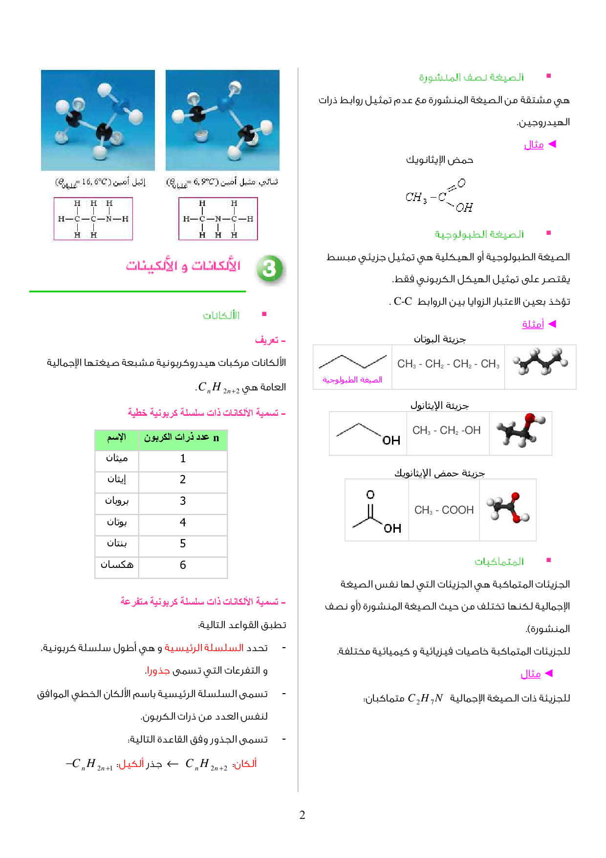 ملخص درس الجزيئات العضوية والهياكل الكربونية Alloschool