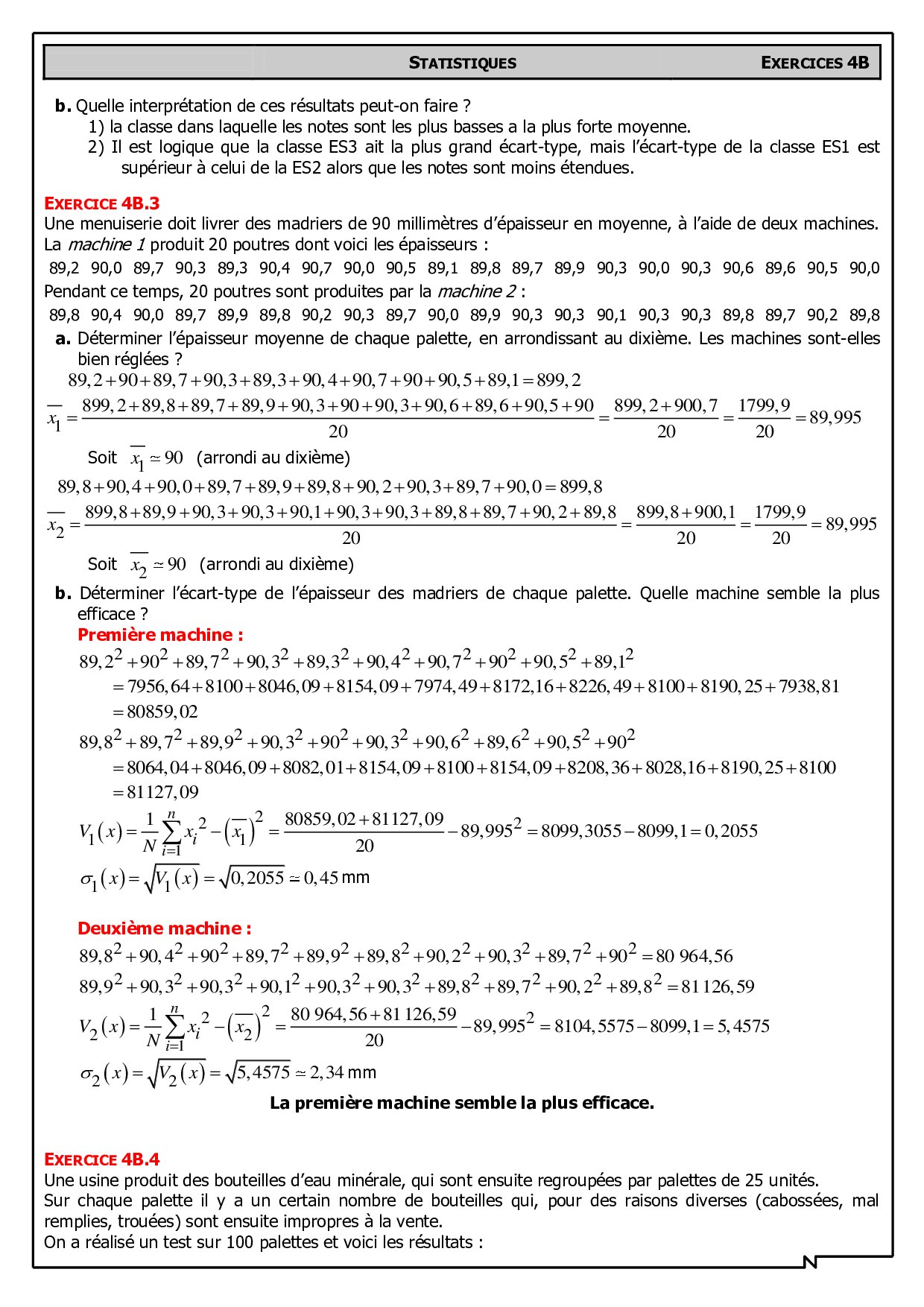 Variance et écarttype Corrigés d