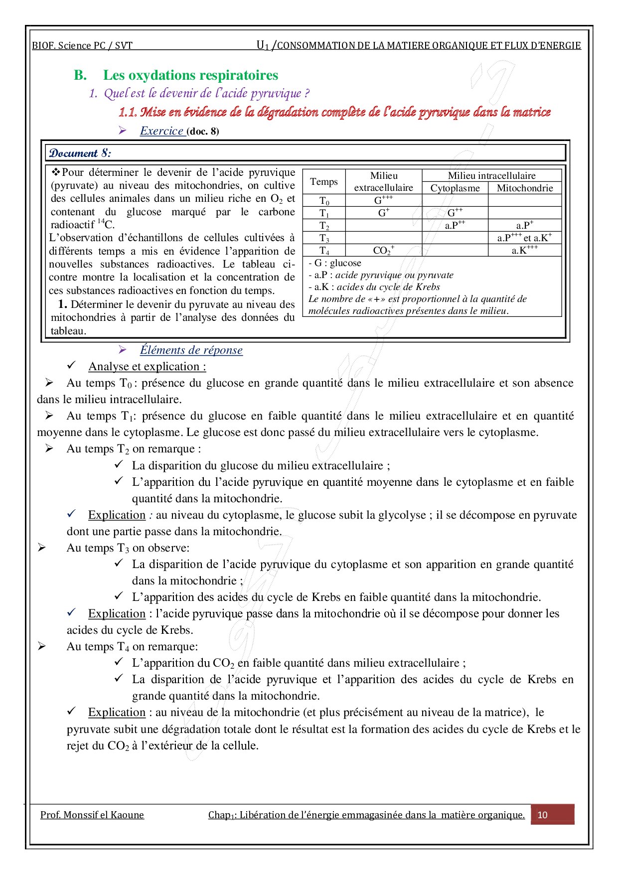 Libération De L énergie Emmagasinée Dans La Matière Organique Cours 1 Libération De L énergie Emmagasinée Dans La Matière Organique Cours 1