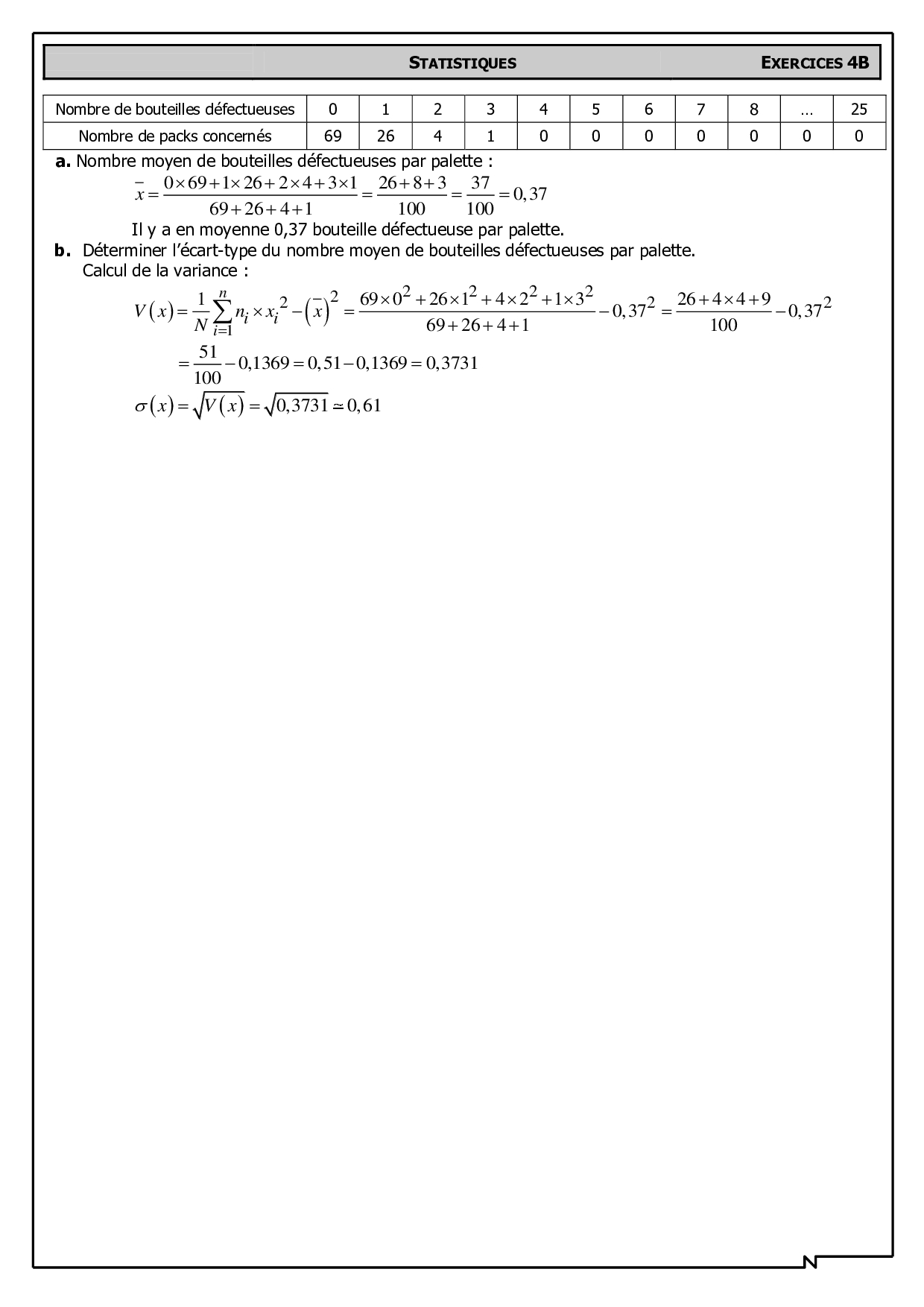 Variance et écart-type - Corrigés d'exercices 2 - AlloSchool