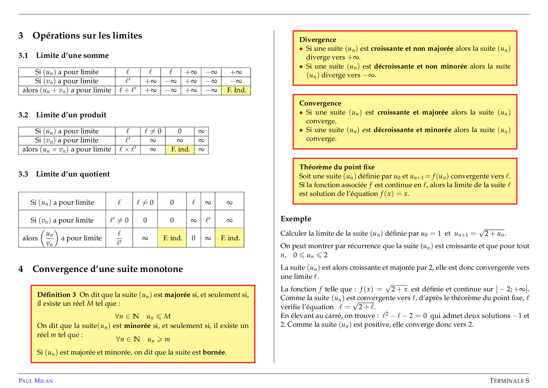 Raisonnement par récurrence - Limites de suites - Fiche - AlloSchool