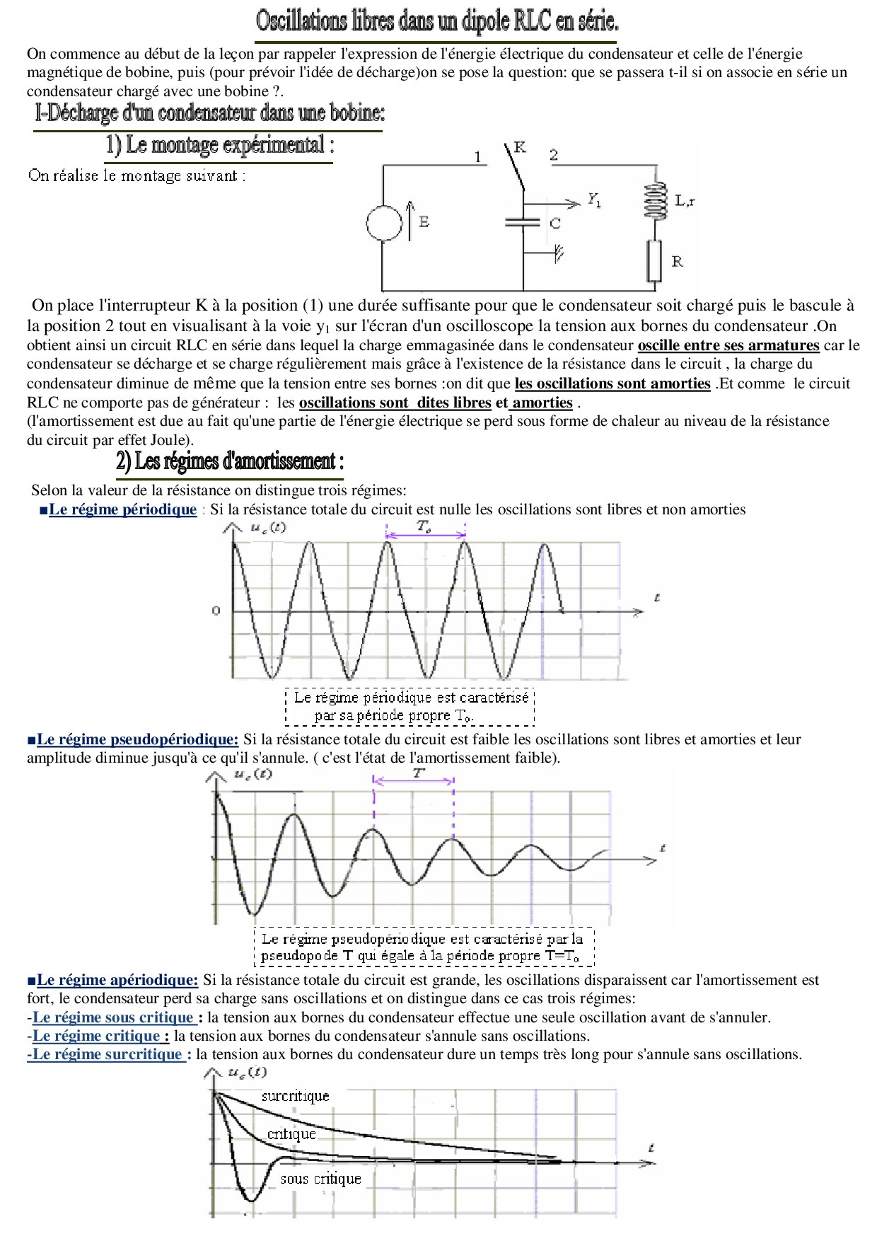 Oscillations libres d'un circuit RLC série Cours 5 AlloSchool