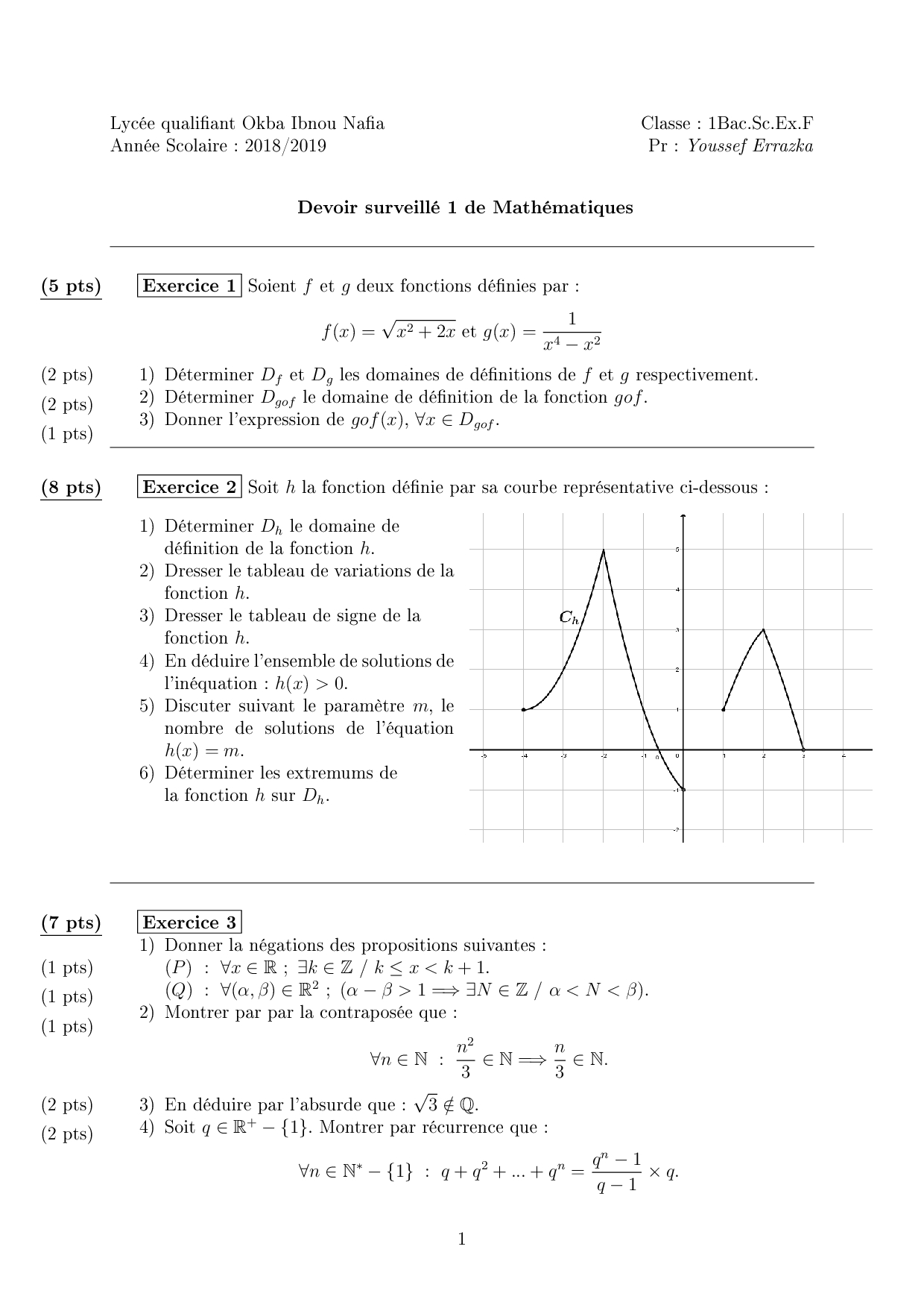 Devoir 1 Modèle 4 - Mathématiques 1er BAC Sciences Exp Semestre 1 ...