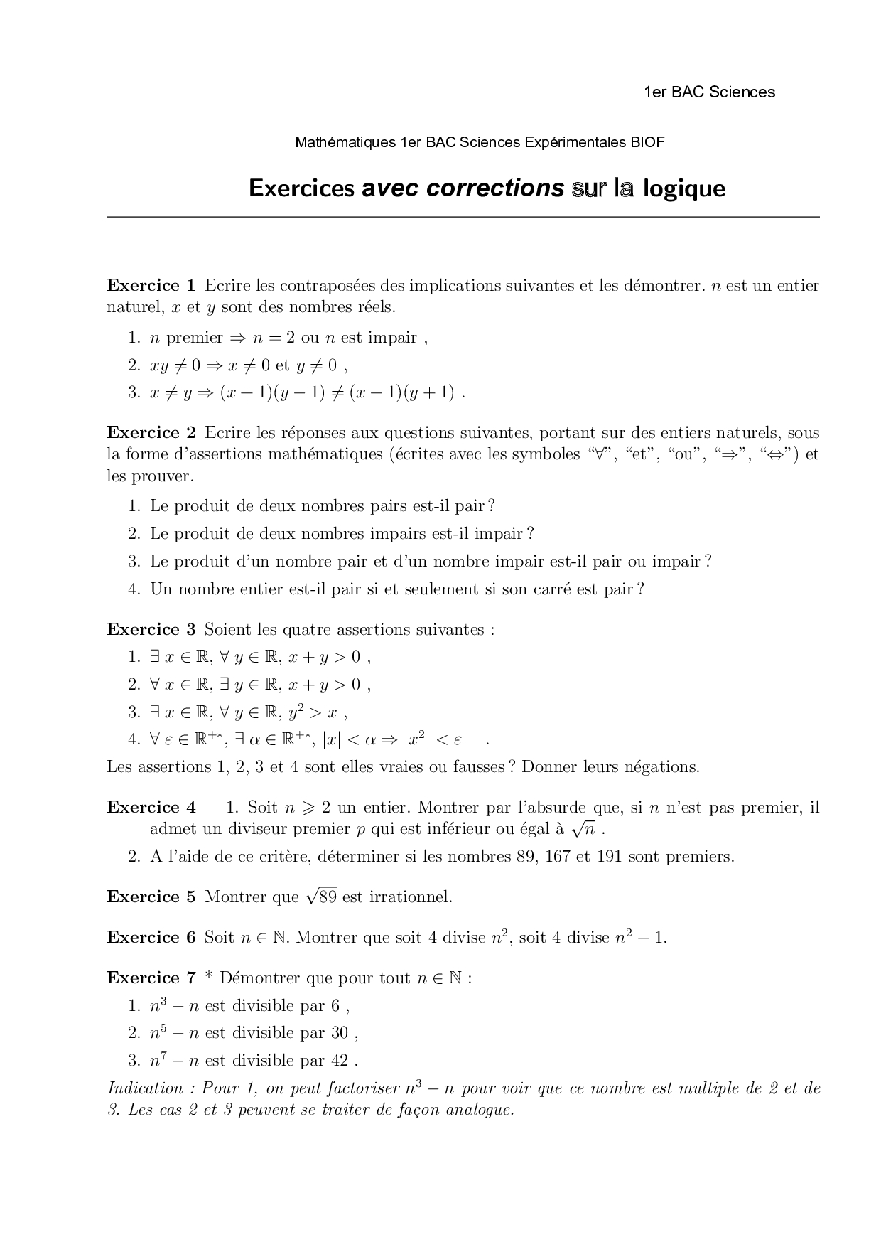 Logique Math matique Exercices Corrig s 1 AlloSchool