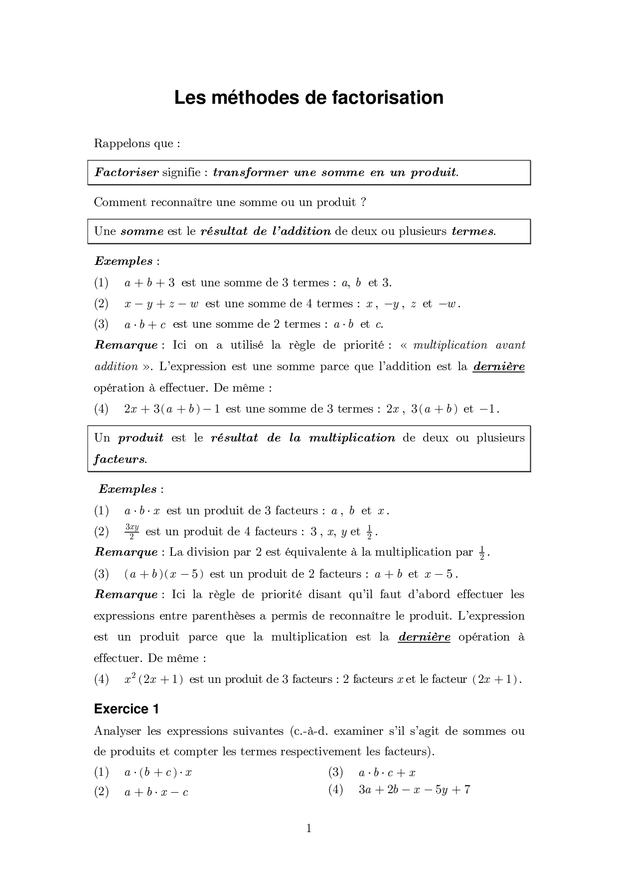 Les méthodes de factorisation Cours et exercices corrigés AlloSchool