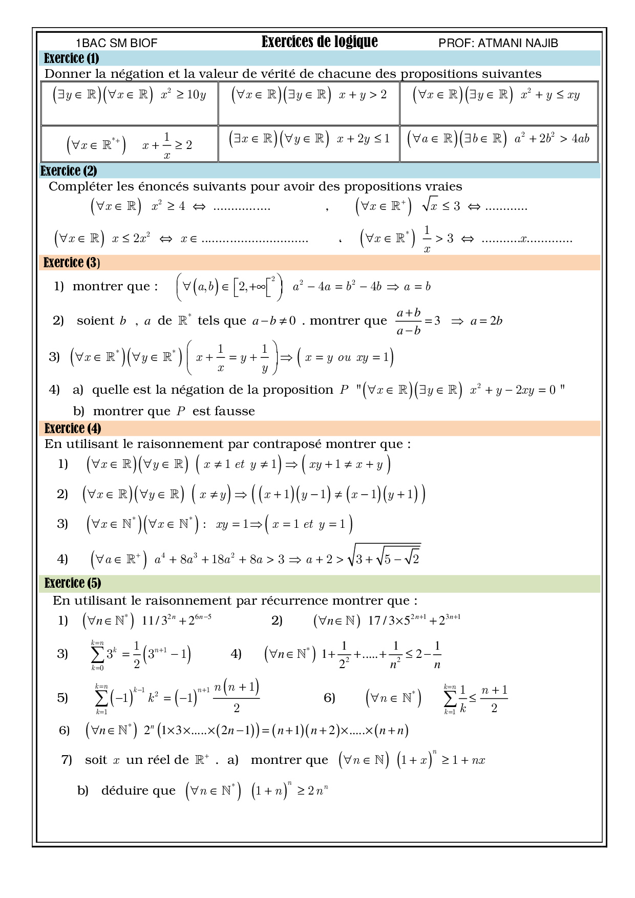 Notions De Logique Exercices Non Corrig s 1 AlloSchool Notions De Logique Exercices Non Corrig s 1 AlloSchool