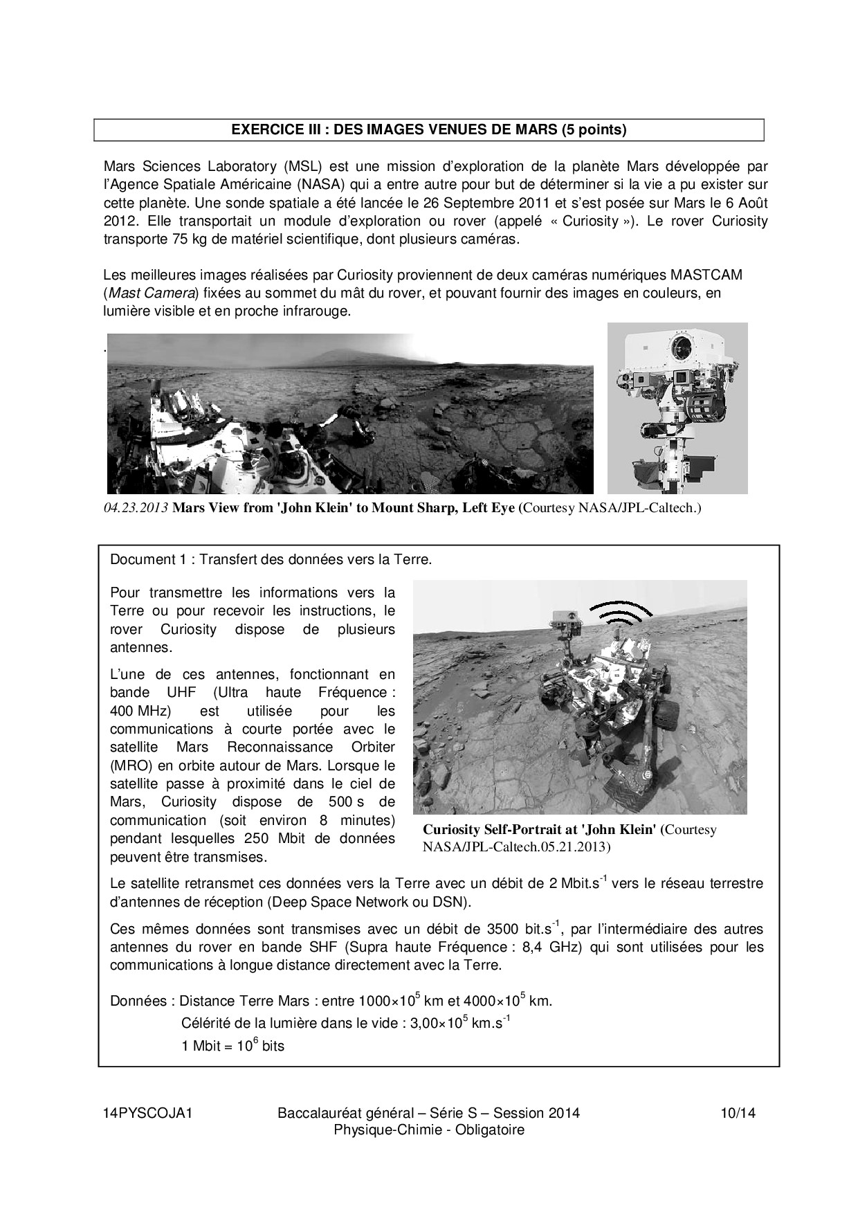 Bac S Physique Chimie Asie 2014 Sujet AlloSchool