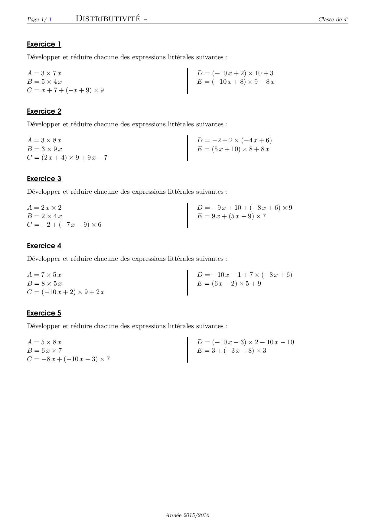 Distributivité Série D Exercices 4 Alloschool Distributivité Série D Exercices 4 Alloschool