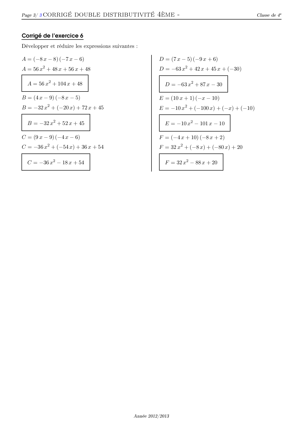Double Distributivité Corrigé Série D Exercices 1 Alloschool Double Distributivité Corrigé Série D Exercices 1 Alloschool