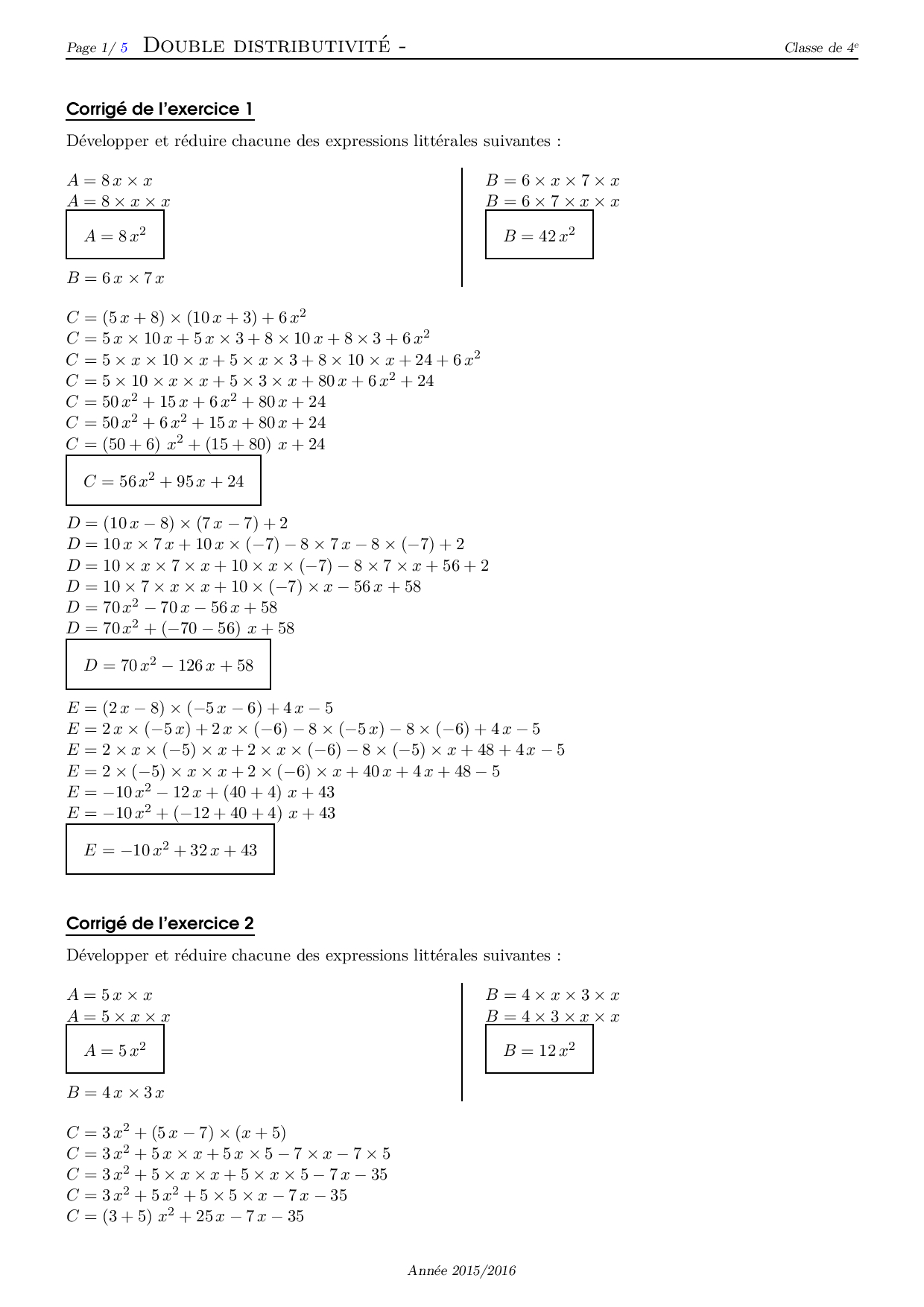 Double Distributivité Corrigé Série D Exercices 4 Alloschool Double Distributivité Corrigé Série D Exercices 4 Alloschool