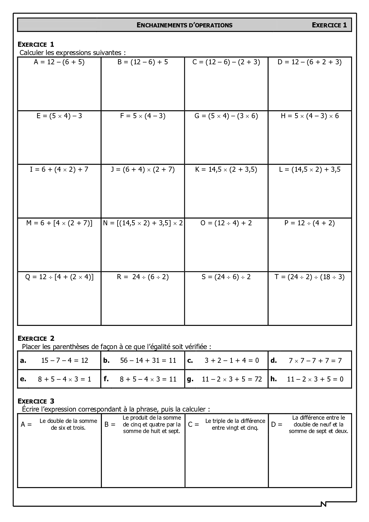 Priorit s de  calculs  avec parenth ses Exercices  AlloSchool