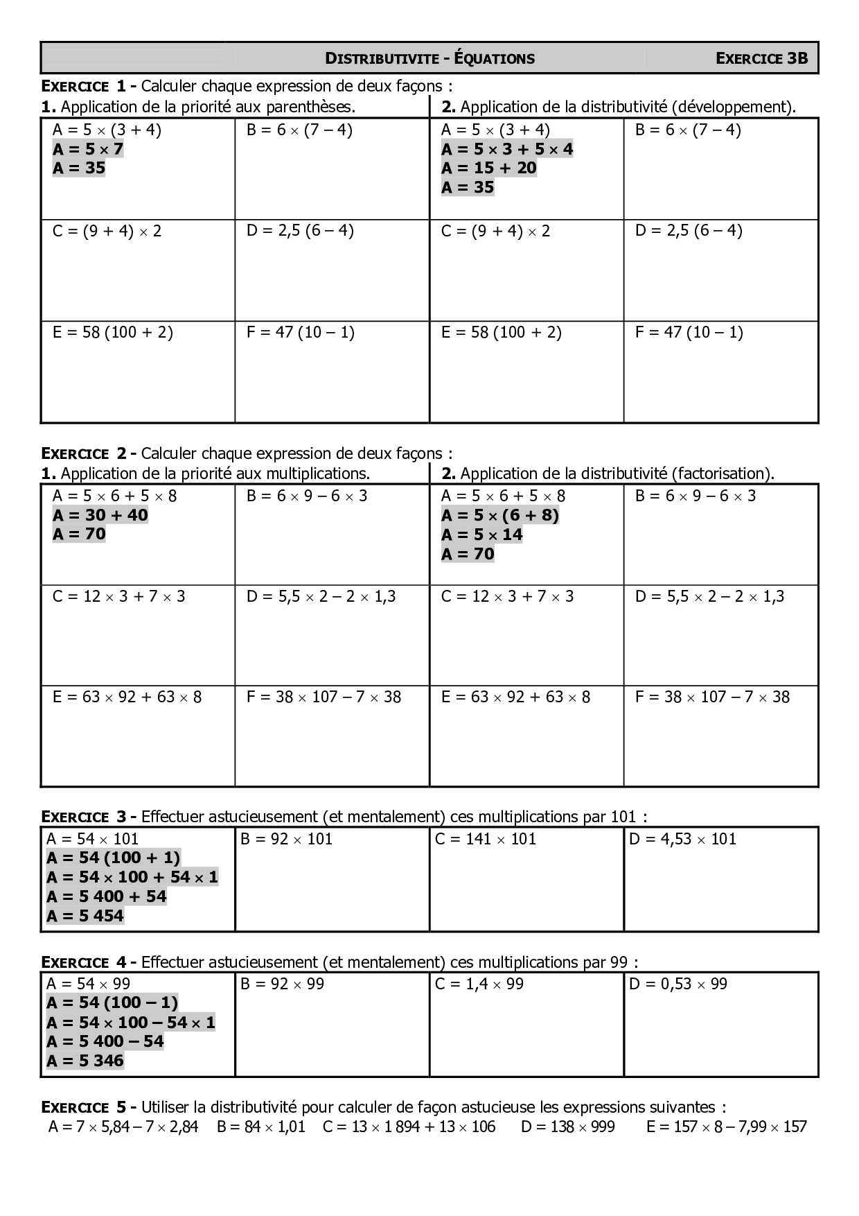 Distributivité Exercices 2 Alloschool Distributivité Exercices 2 Alloschool