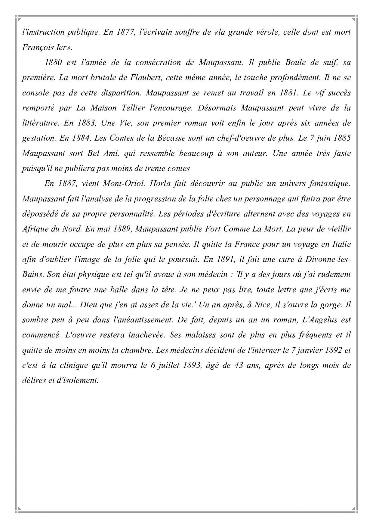 Résumé Apparition De Guy De Maupassant Biographie de Guy de Maupassant - AlloSchool
