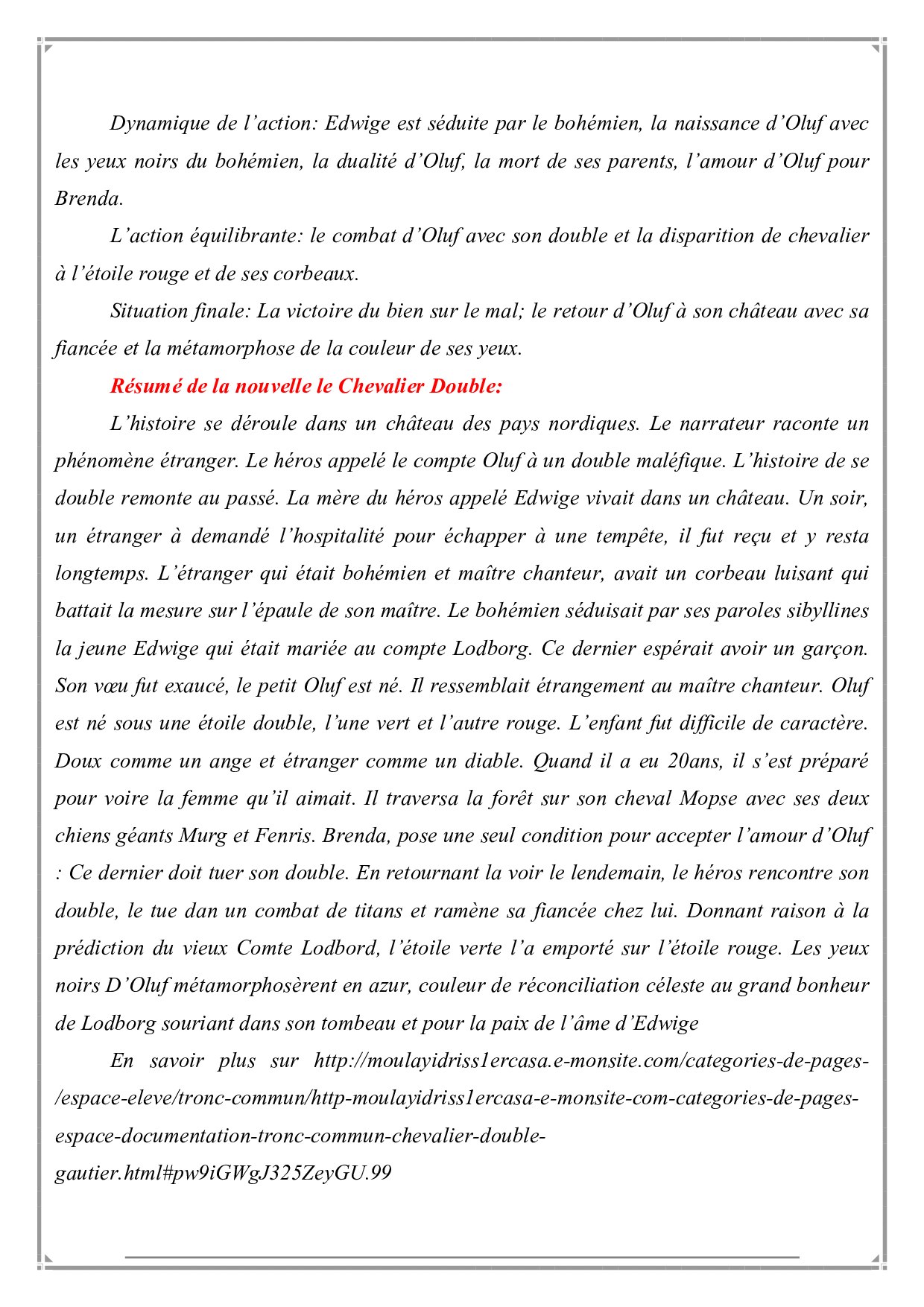 Le Chevalier Double : Fiche De Lecture - Alloschool