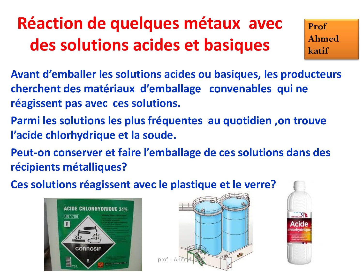 Réactions de quelques métaux avec les solutions acides et basiques