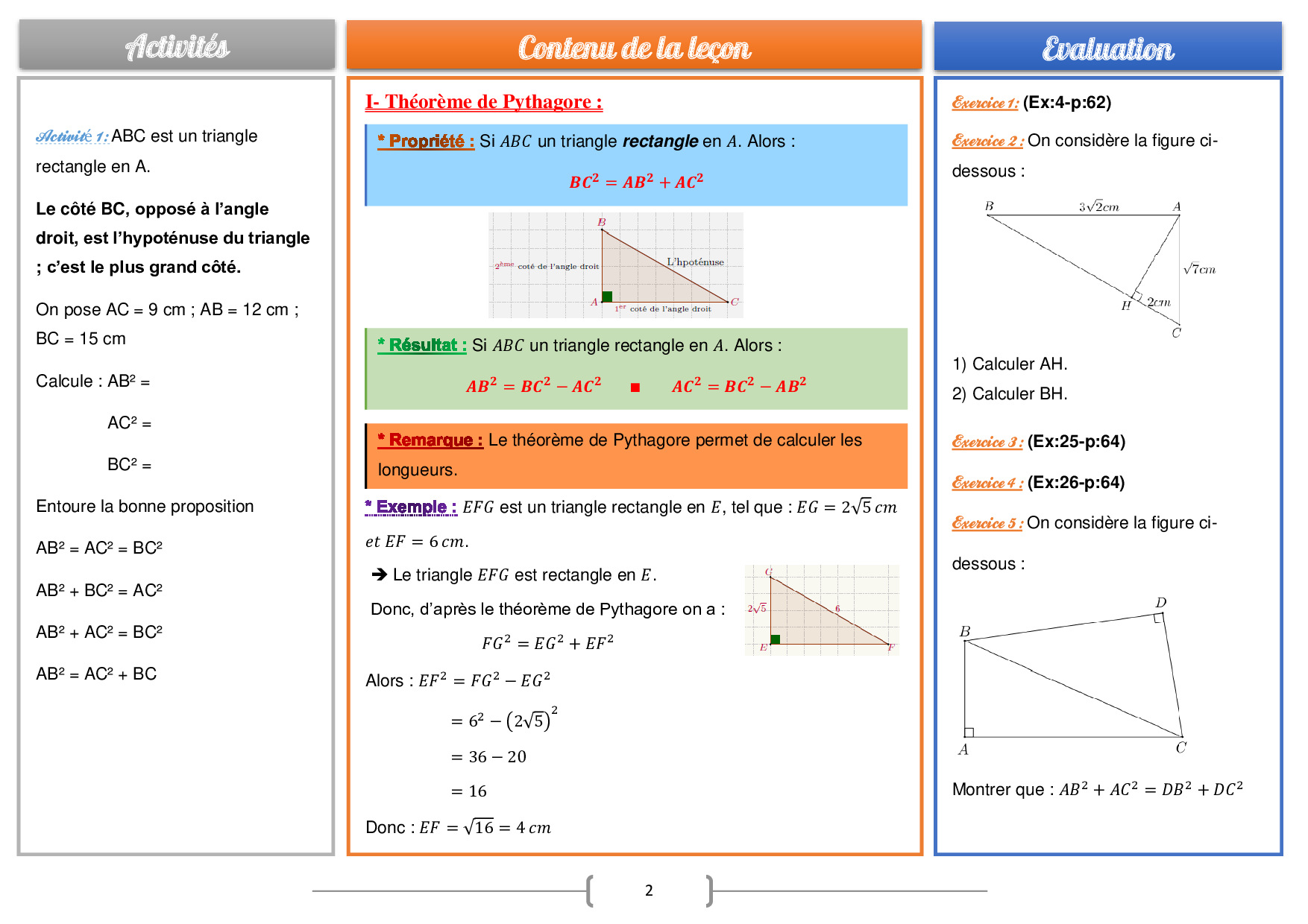 Exercice Théorème De Pythagore 3ème Avec Correction www.alloschool.com