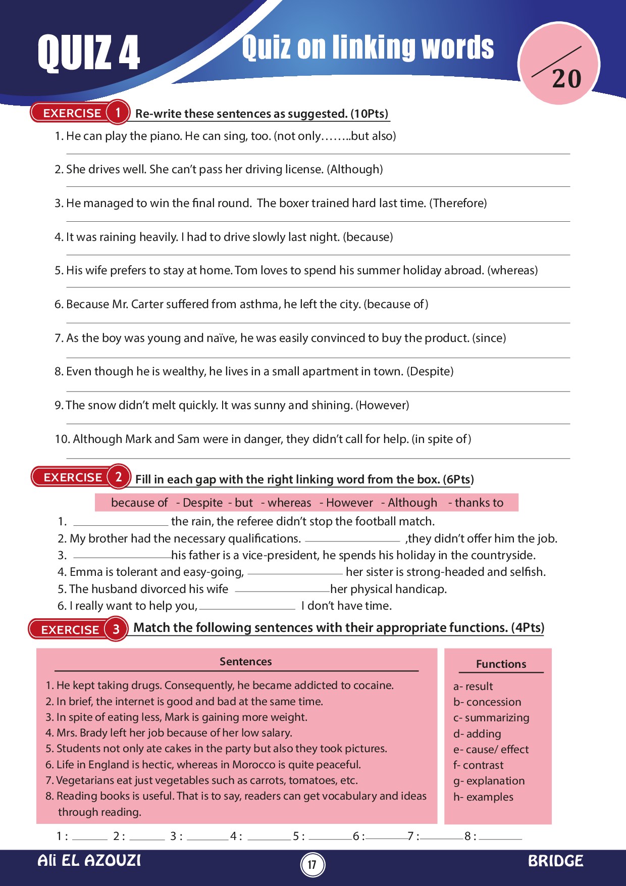 Quiz & exercises 4 Linking words AlloSchool