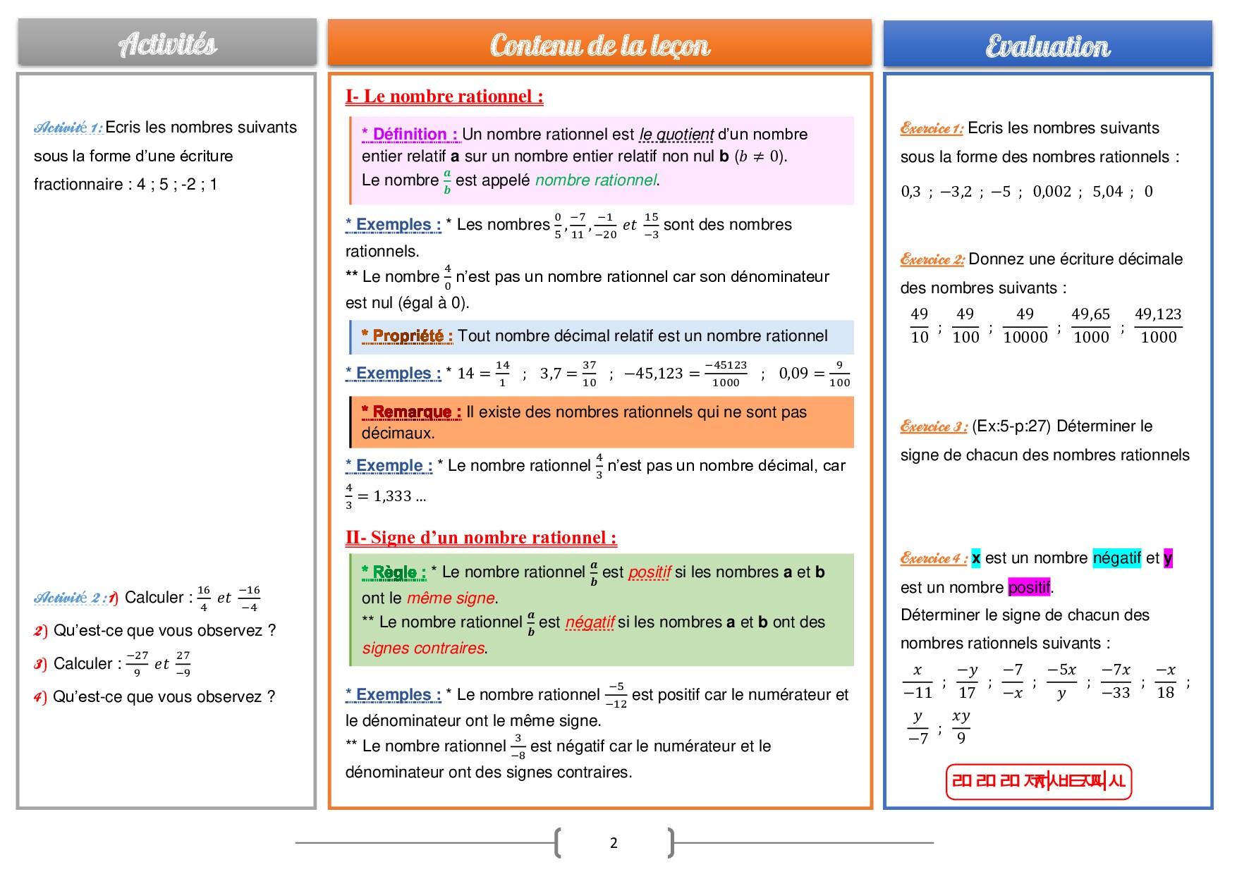 Les Rationnels Introduction aux nombres rationnels - Cours et exercices (MA) - AlloSchool